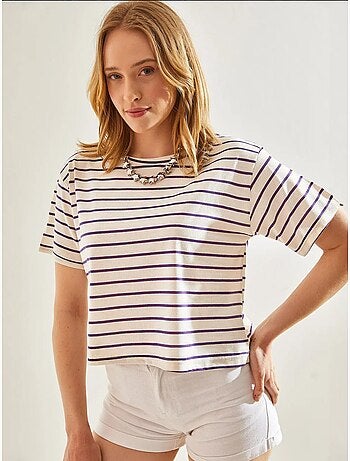 Gestreept cropped t-shirt met boxy pasvorm en ronde hals lucci