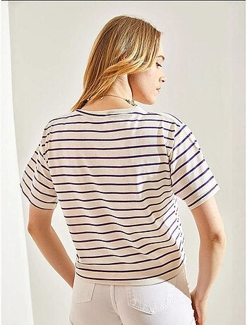Gestreept cropped t-shirt met boxy pasvorm en ronde hals lucci