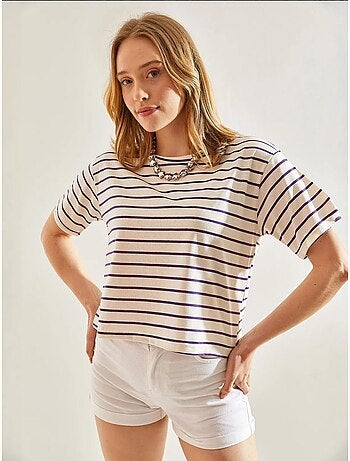 Gestreept cropped t-shirt met boxy pasvorm en ronde hals lucci