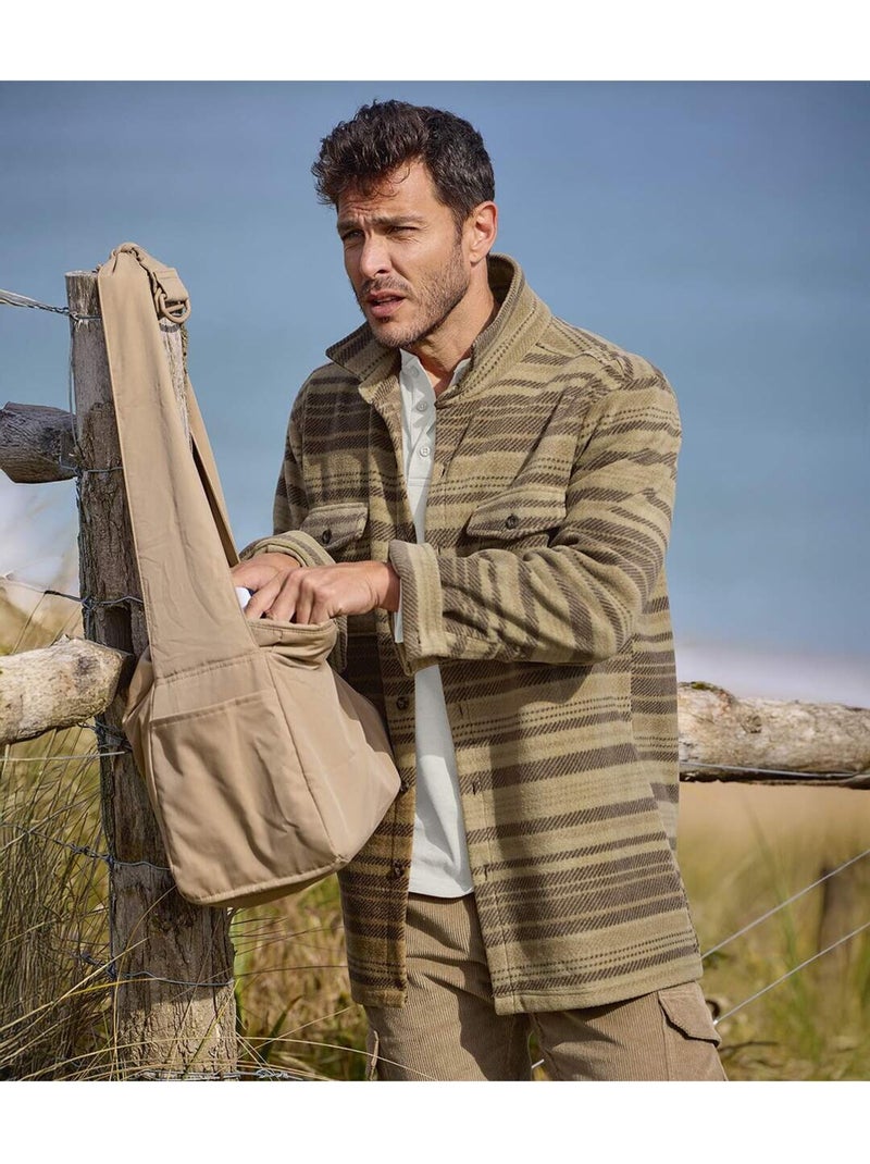 Gestreept fleece overshirt - atlas for men Bruin - Kiabi