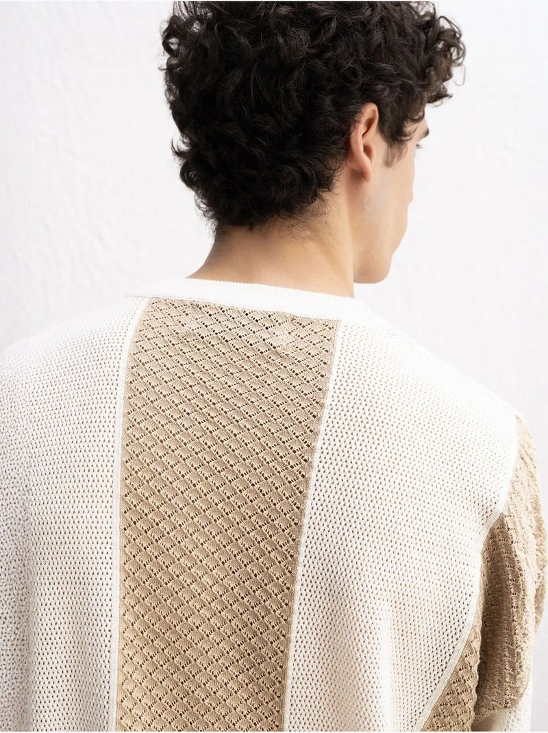 Gestreept gebreid t-shirt met ronde hals giesto Klei-beige - Kiabi