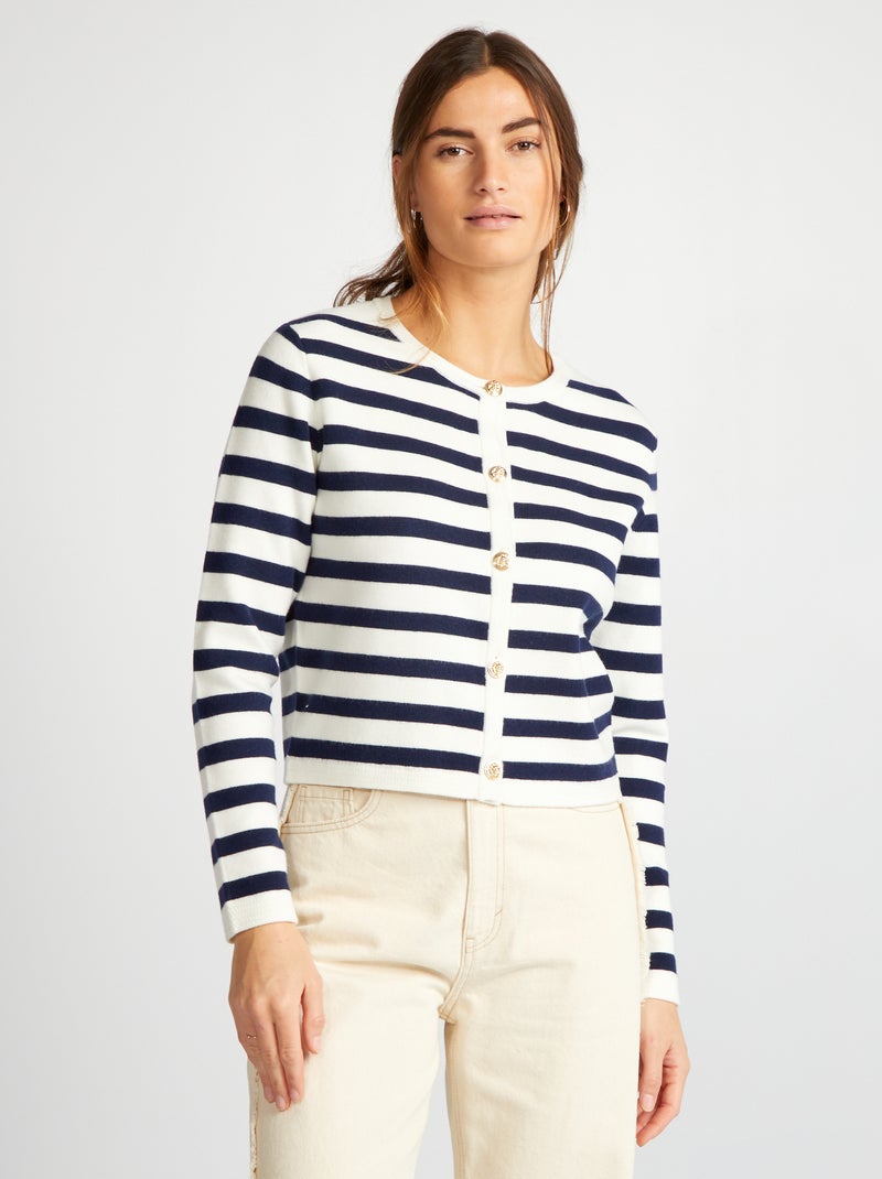 Gestreept, gebreid vest BLAUW - Kiabi