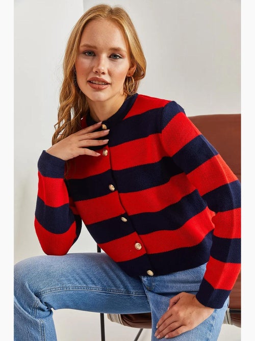 Gestreept gebreid vest met knoopsluiting lucci - Kiabi