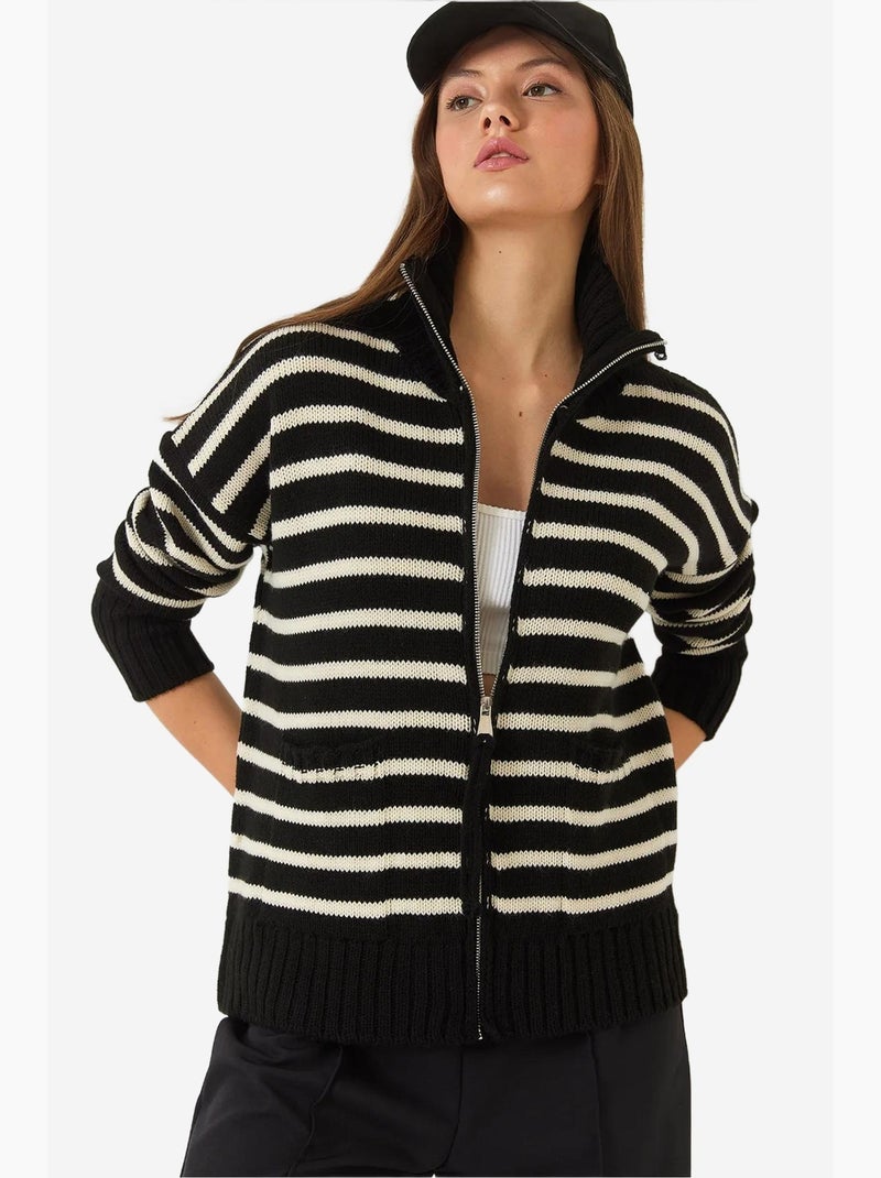Gestreept gebreid vest met ritssluiting en zakken lucci Multicolor - Kiabi