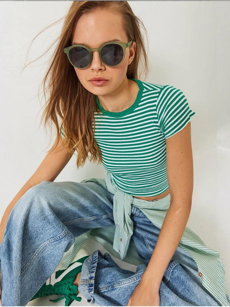 Gestreept geribbeld basic t-shirt lucci Groen - Kiabi