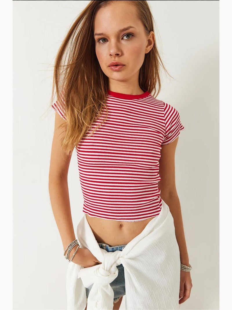 Gestreept geribbeld basic t-shirt lucci Rood - Kiabi
