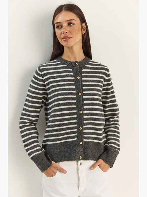 Gestreept geribd gebreid vest met knoopsluiting lucci - Kiabi Gestreept geribd gebreid vest met knoopsluiting lucci - Kiabi