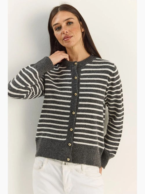Gestreept geribd gebreid vest met knoopsluiting lucci - Kiabi Gestreept geribd gebreid vest met knoopsluiting lucci - Kiabi