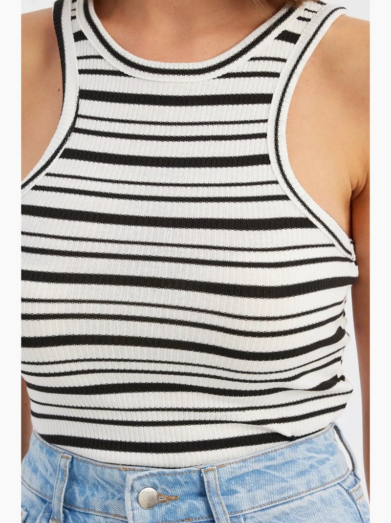 Gestreept geweven halternek tanktop hiccup Natuurlijk beige - Kiabi