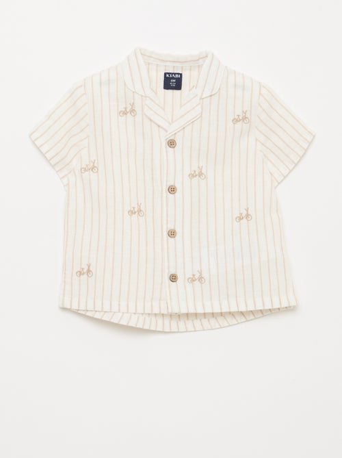 Gestreept hemd met print en korte mouwen - Kiabi