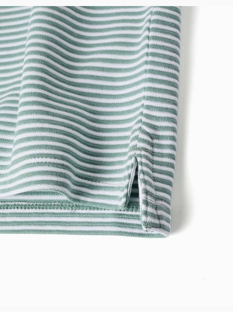 Gestreept katoenen poloshirt met print Lichtgroen - Kiabi