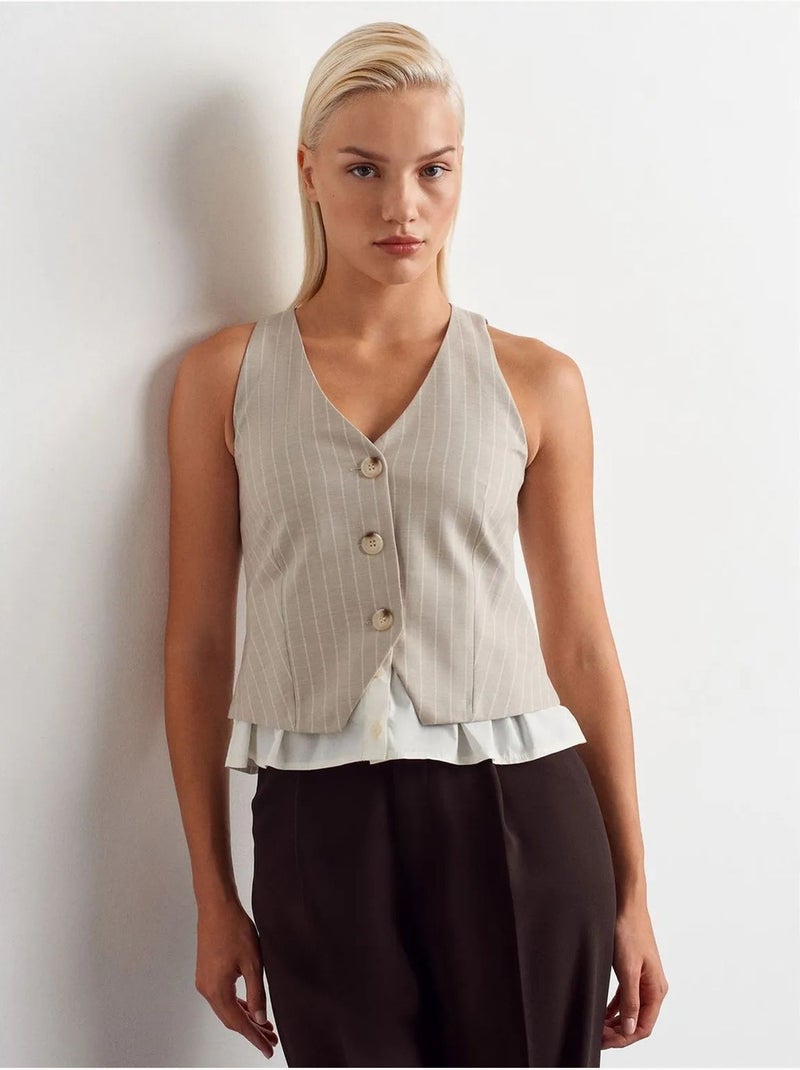Gestreept kort gilet dilvin Klei-beige - Kiabi