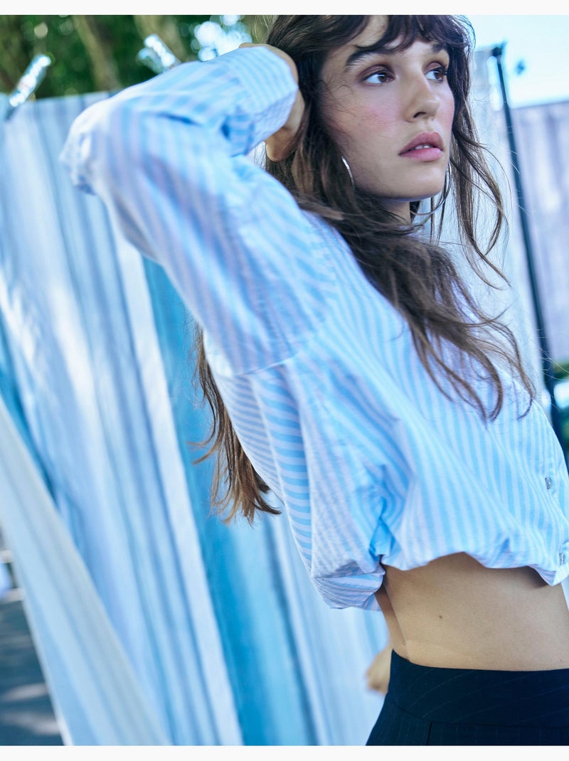 Gestreept kort shirt, mo fashion Blauw - Kiabi