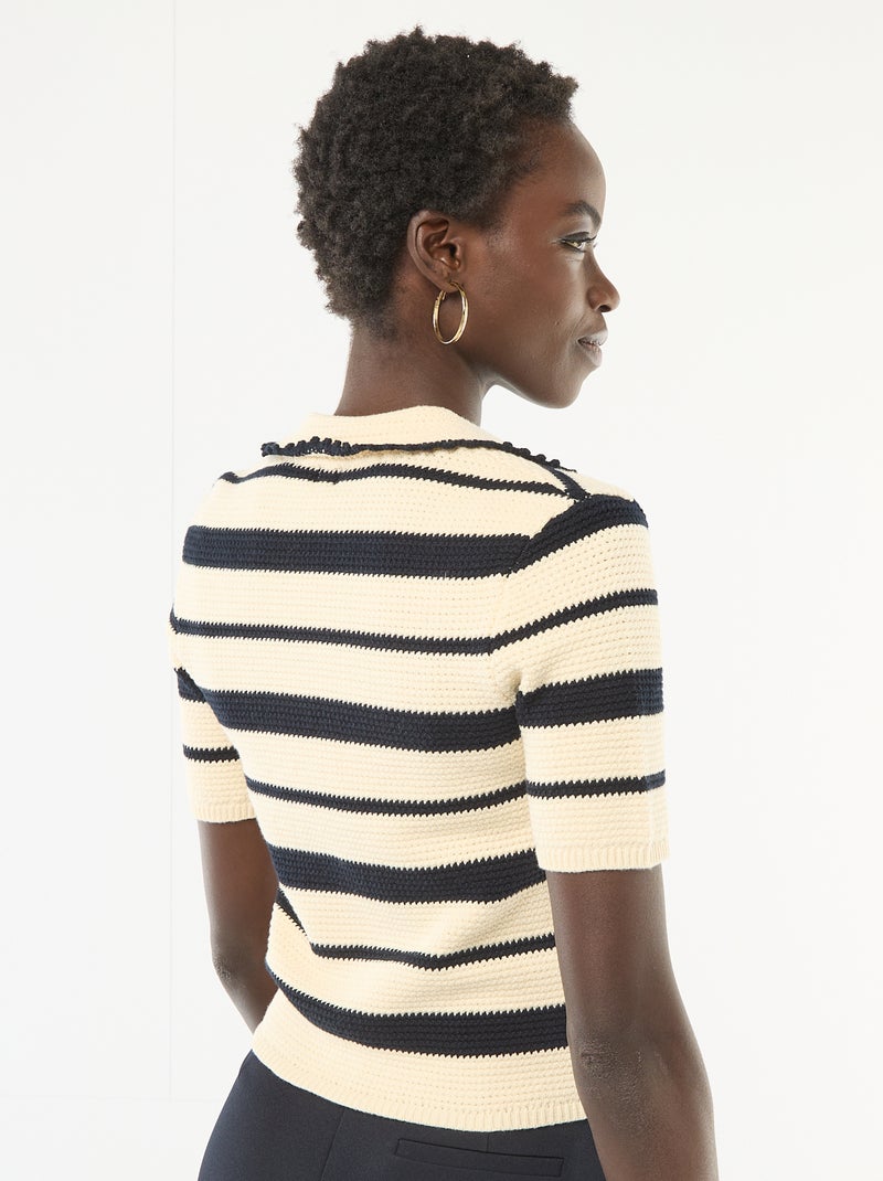 Gestreept mouwloos poloshirt Biege - Kiabi