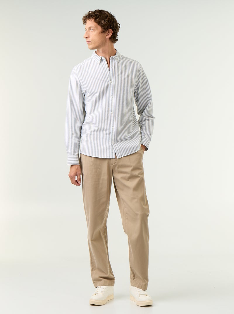 Gestreept overhemd met button-down kraag Groen - Kiabi