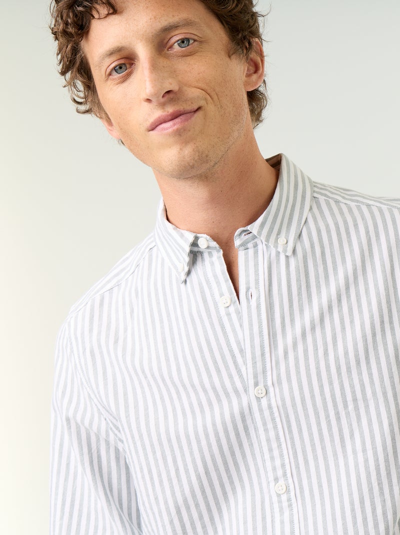 Gestreept overhemd met button-down kraag Groen - Kiabi