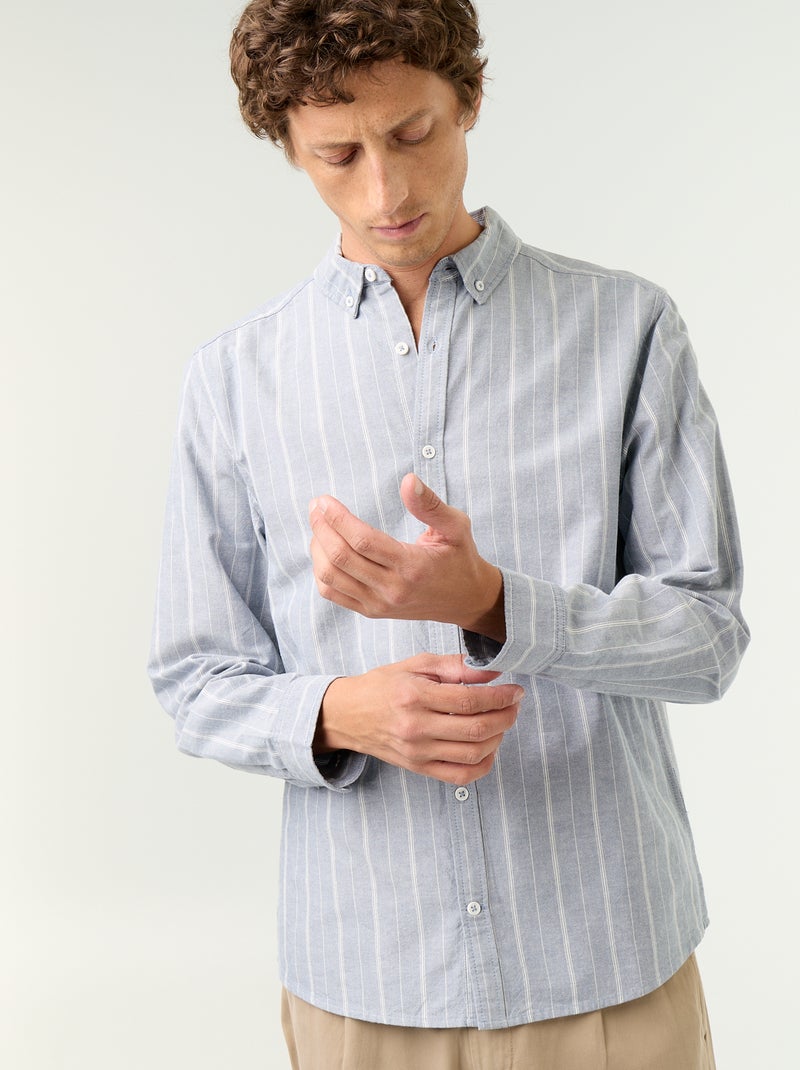 Gestreept overhemd met button-down kraag Groen - Kiabi