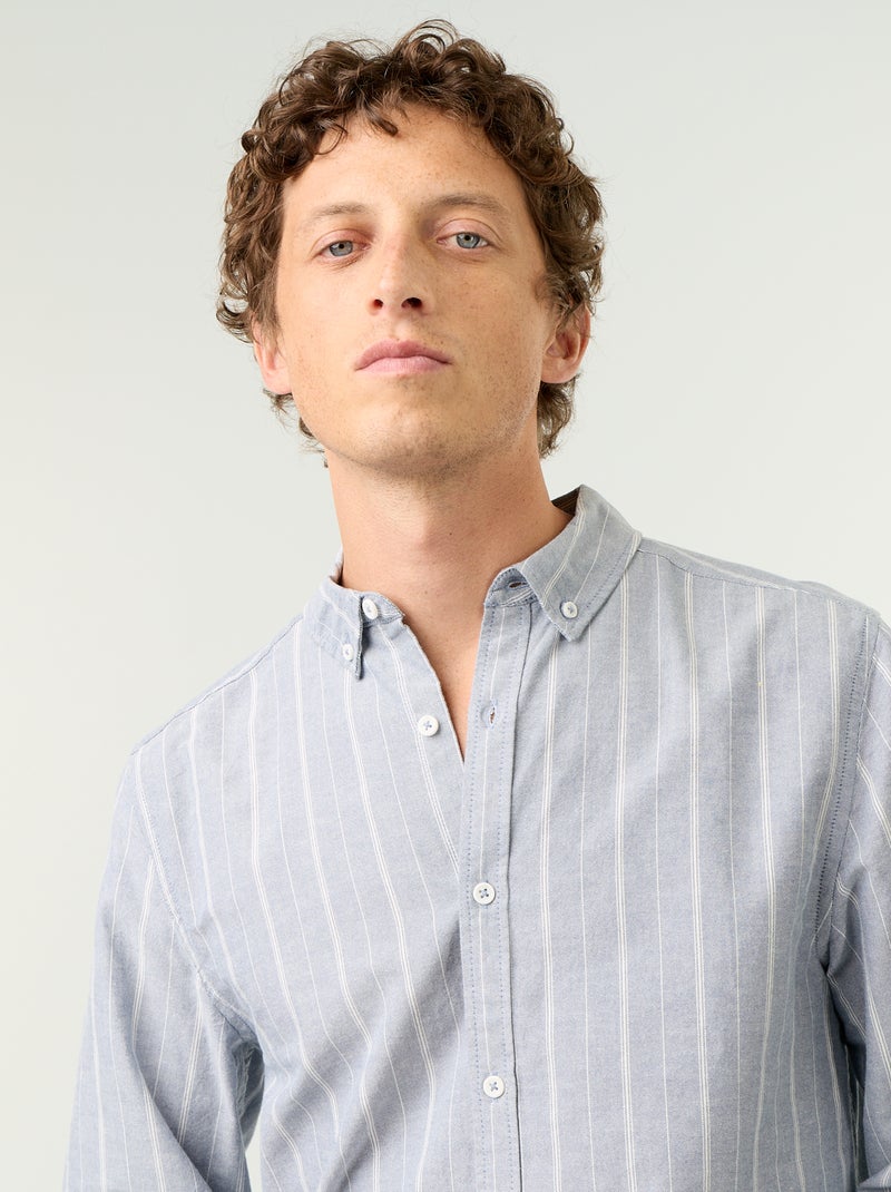 Gestreept overhemd met button-down kraag Groen - Kiabi