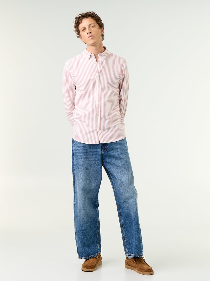 Gestreept overhemd met button-down kraag Rood - Kiabi