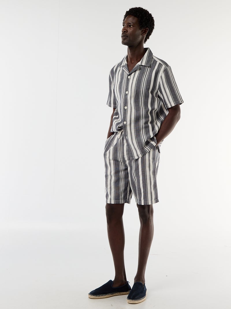 Gestreept overhemd met korte mouwen Zwart - Kiabi