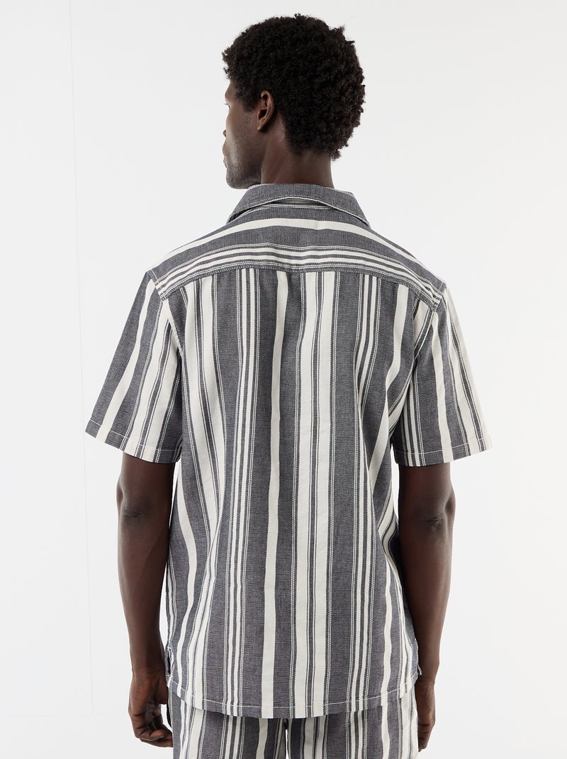 Gestreept overhemd met korte mouwen Zwart - Kiabi
