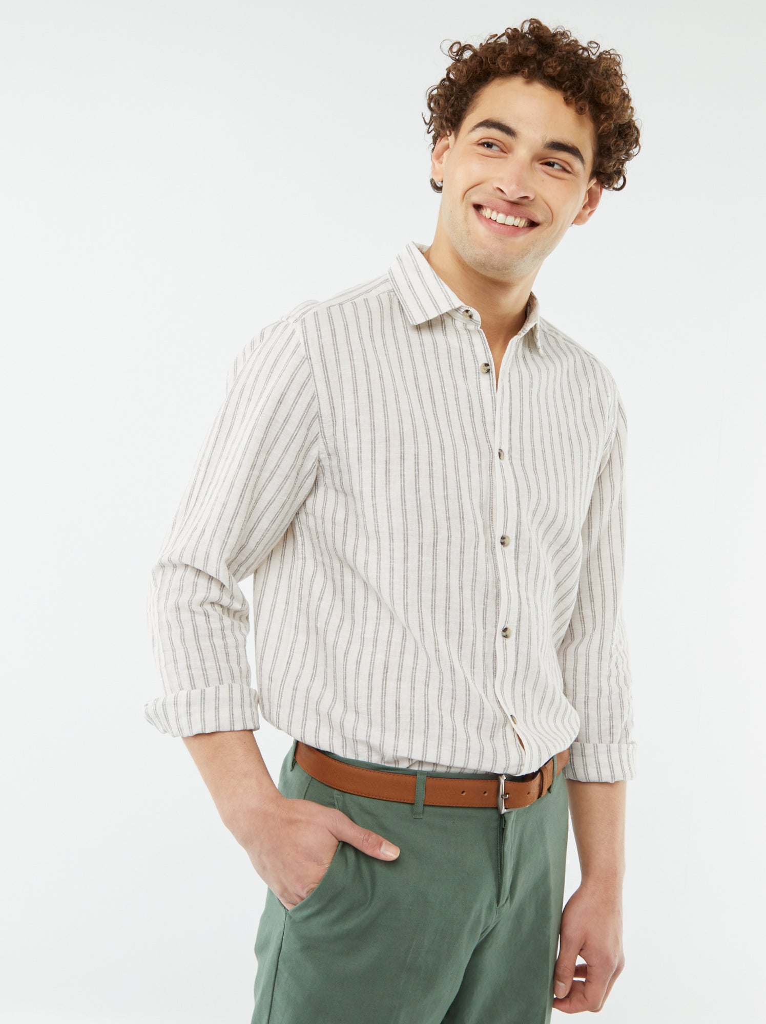 HEMAD Fisherman shirt cotton shirts Kurta shirt S-XXXL striped