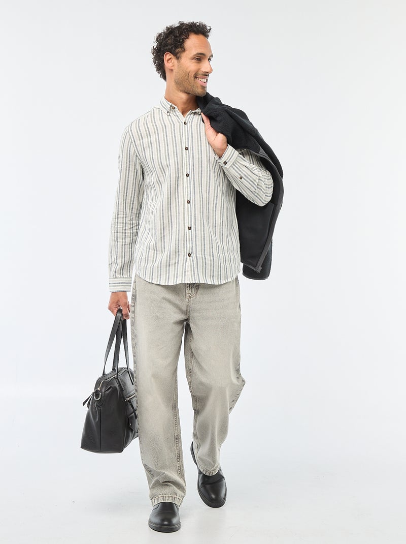 Gestreept overhemd van linnen en katoen Wit - Kiabi