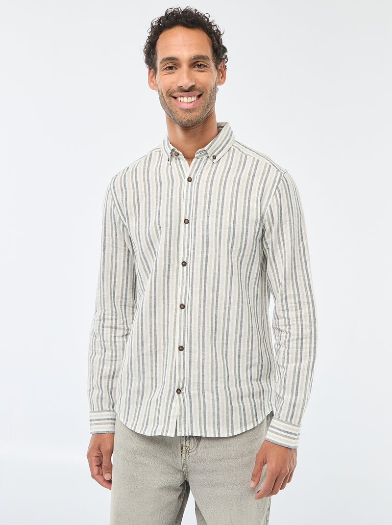 Gestreept overhemd van linnen en katoen Wit - Kiabi