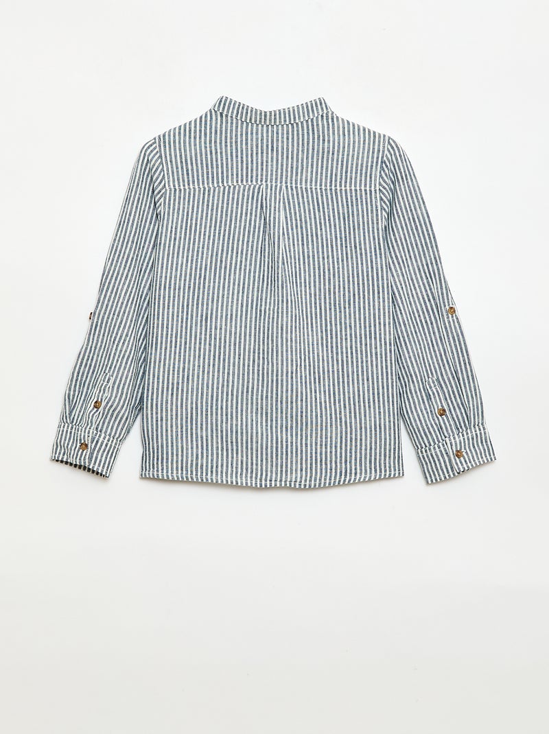 Gestreept overhemd van linnenmix Blauw - Kiabi