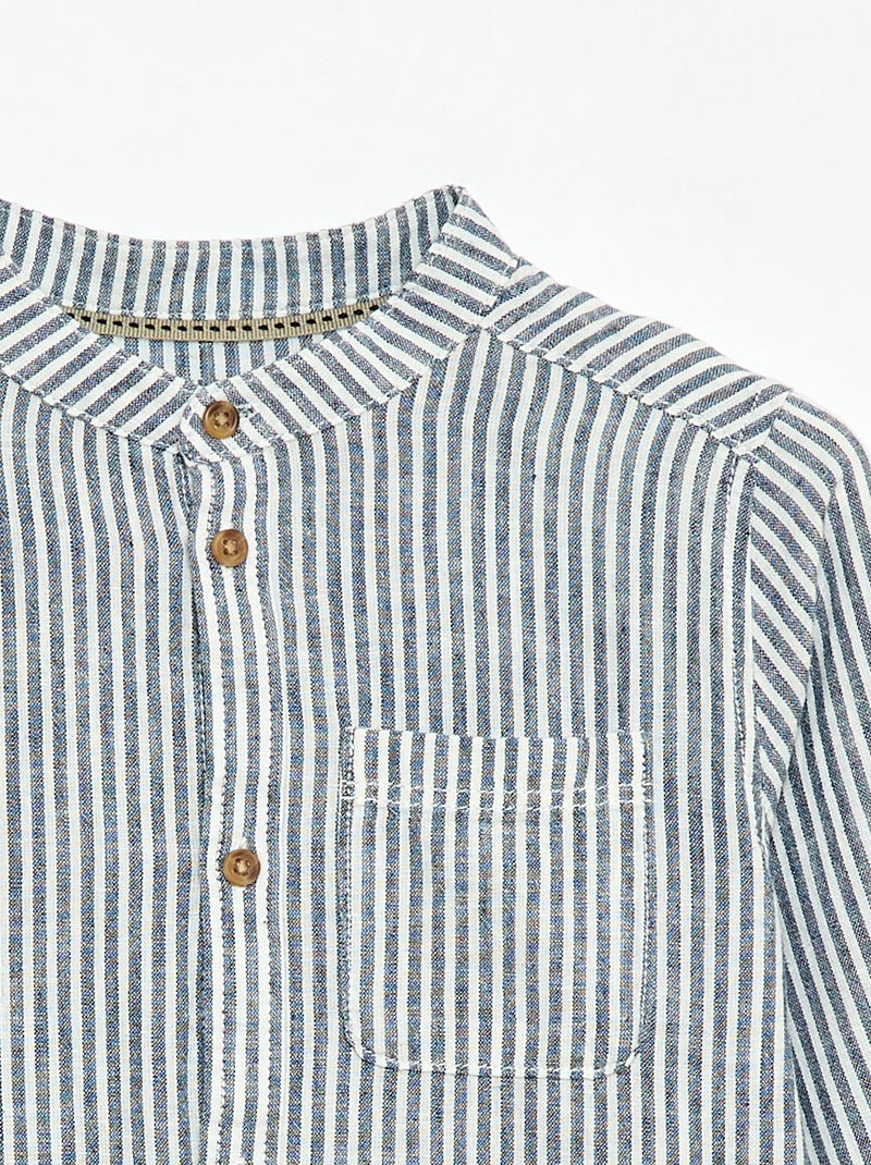 Gestreept overhemd van linnenmix Blauw - Kiabi