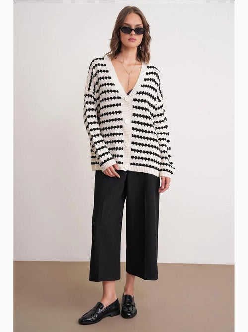 Gestreept oversized geribd gebreid vest met knopen mixray - Kiabi