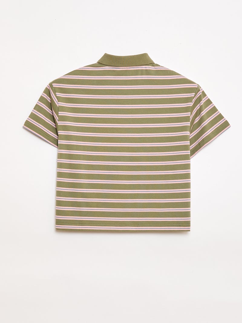 Gestreept poloshirt met korte mouwen Kaki - Kiabi