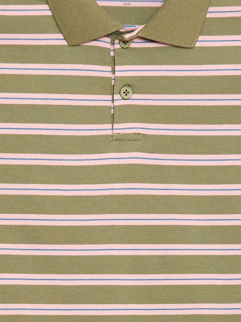 Gestreept poloshirt met korte mouwen Kaki - Kiabi