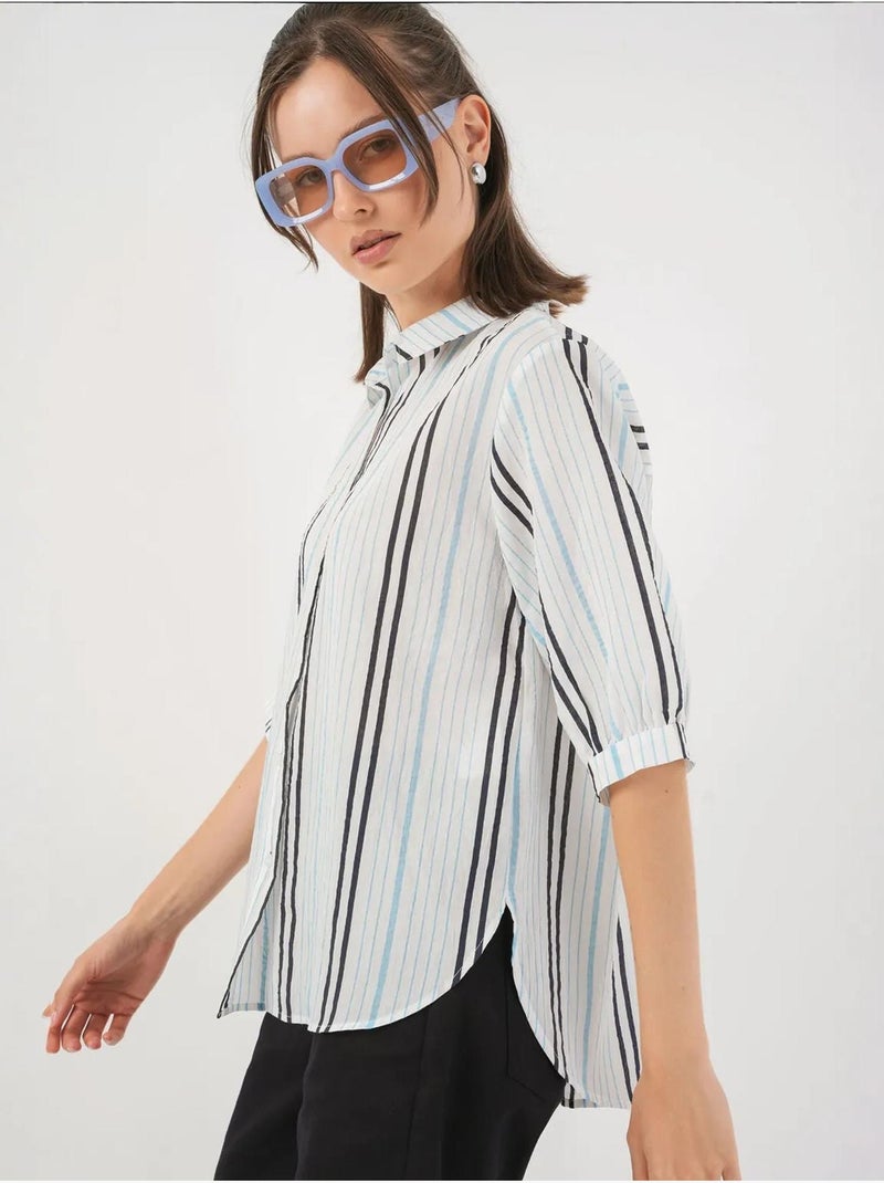 Gestreept poplin overhemd bdart Pastelblauw - Kiabi