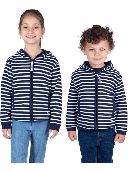 Gestreept sweatshirt met rits voor kinderen 'Breizh Océan', jongens- of meisjesjas - Kiabi Gestreept sweatshirt met rits voor kinderen 'Breizh Océan', jongens- of meisjesjas - Kiabi