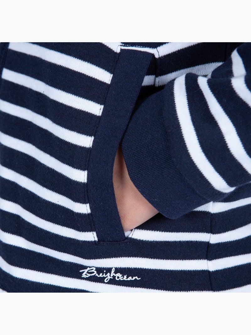 Gestreept sweatshirt met rits voor kinderen 'Breizh Océan', jongens- of meisjesjas Marineblauw/Wit - Kiabi