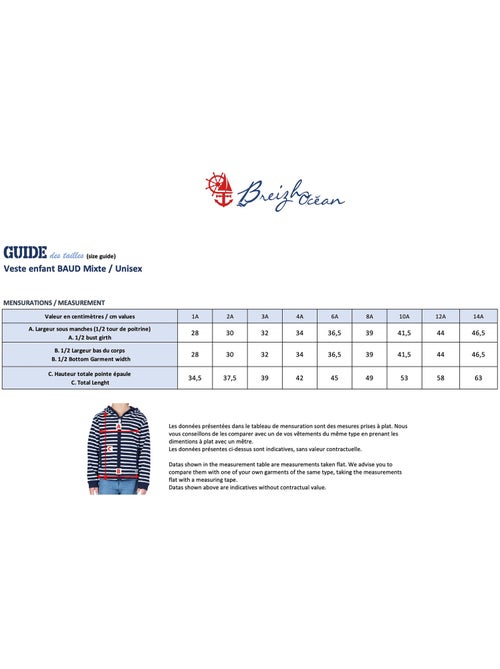 Gestreept sweatshirt met rits voor kinderen 'Breizh Océan', jongens- of meisjesjas - Kiabi Gestreept sweatshirt met rits voor kinderen 'Breizh Océan', jongens- of meisjesjas - Kiabi