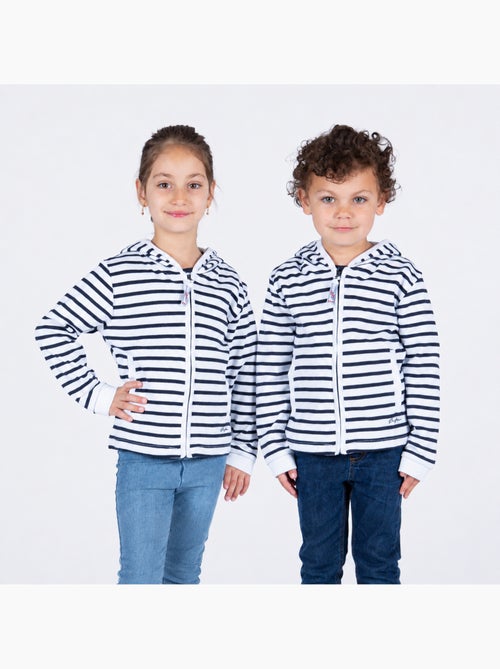 Gestreept sweatshirt met rits voor kinderen 'Breizh Océan', jongens- of meisjesjas - Kiabi Gestreept sweatshirt met rits voor kinderen 'Breizh Océan', jongens- of meisjesjas - Kiabi