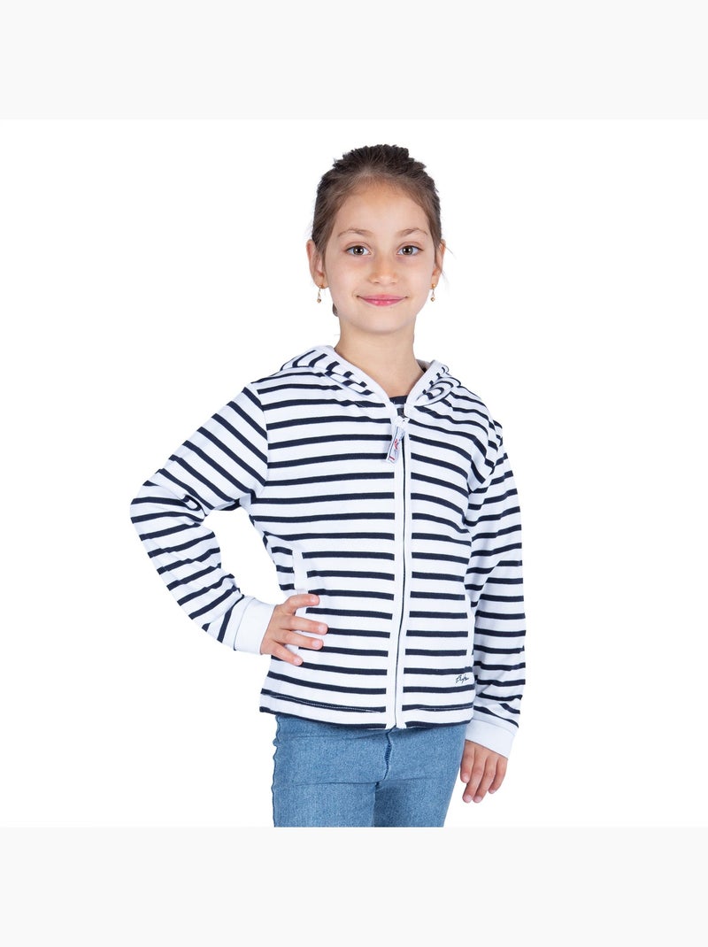 Gestreept sweatshirt met rits voor kinderen 'Breizh Océan', jongens- of meisjesjas Wit/Marineblauw - Kiabi