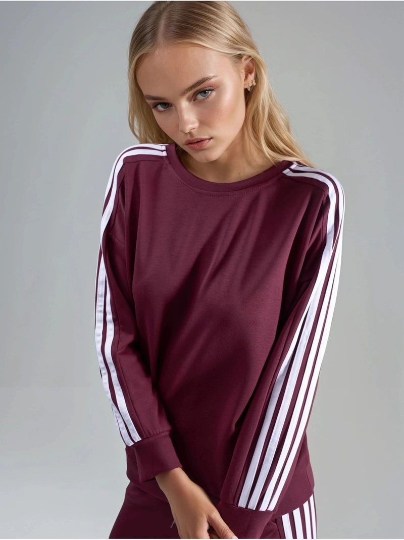 Gestreept sweatshirt met ronde hals en bijpassende rechte broek hiccup Bordeauxrood - Kiabi