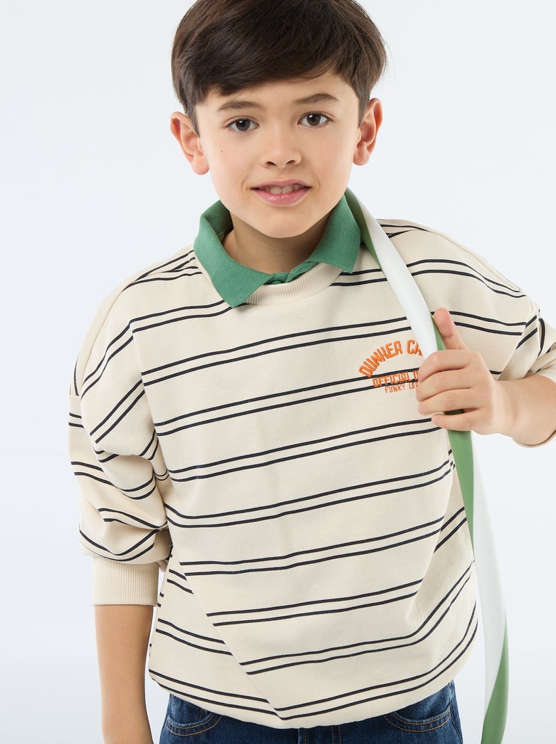 Gestreept sweatshirt met ronde hals Wit - Kiabi