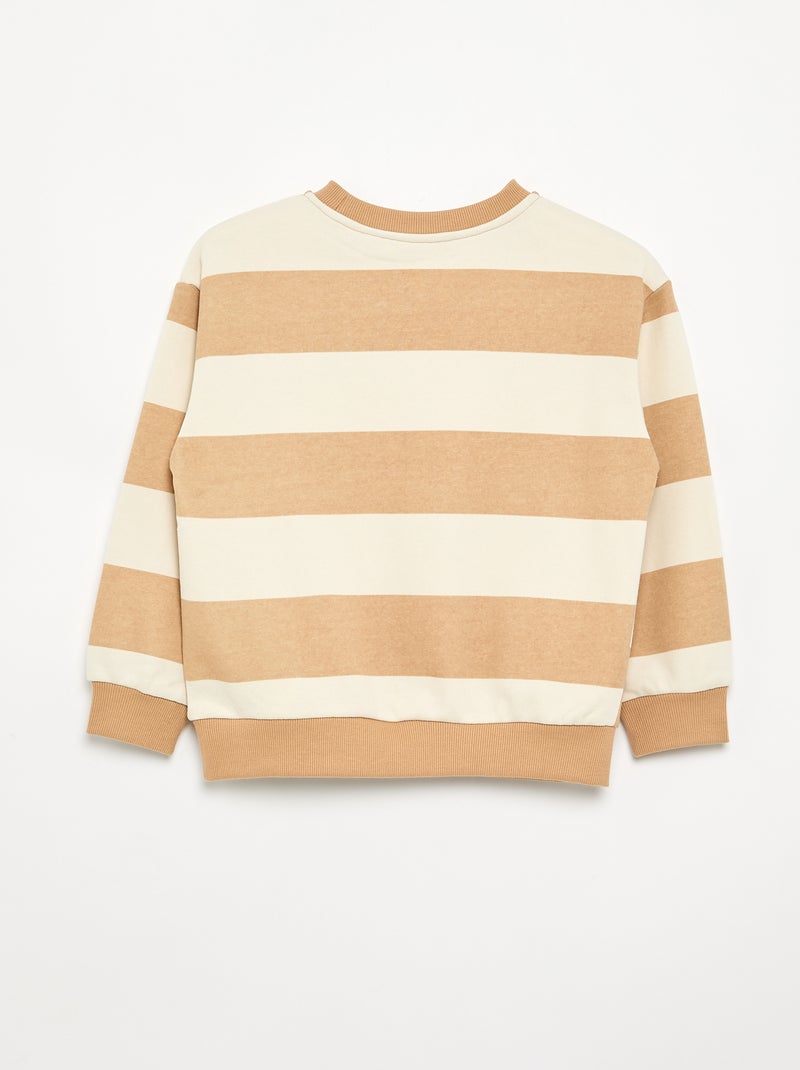Gestreept sweatshirt van ongeborsteld molton Biege - Kiabi