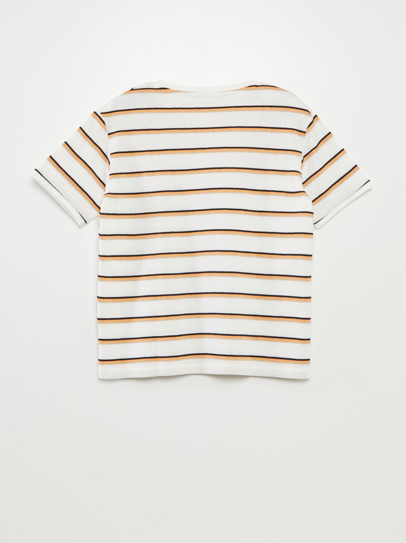 Gestreept T-shirt met henleykraag ORANJE - Kiabi
