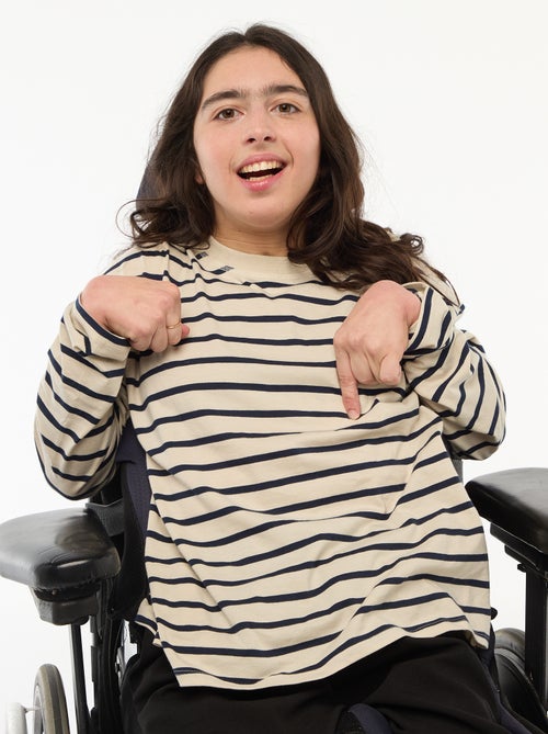 Gestreept T-shirt met klittenbandsluiting op de schouder - makkelijk aan te trekken collectie - Kiabi