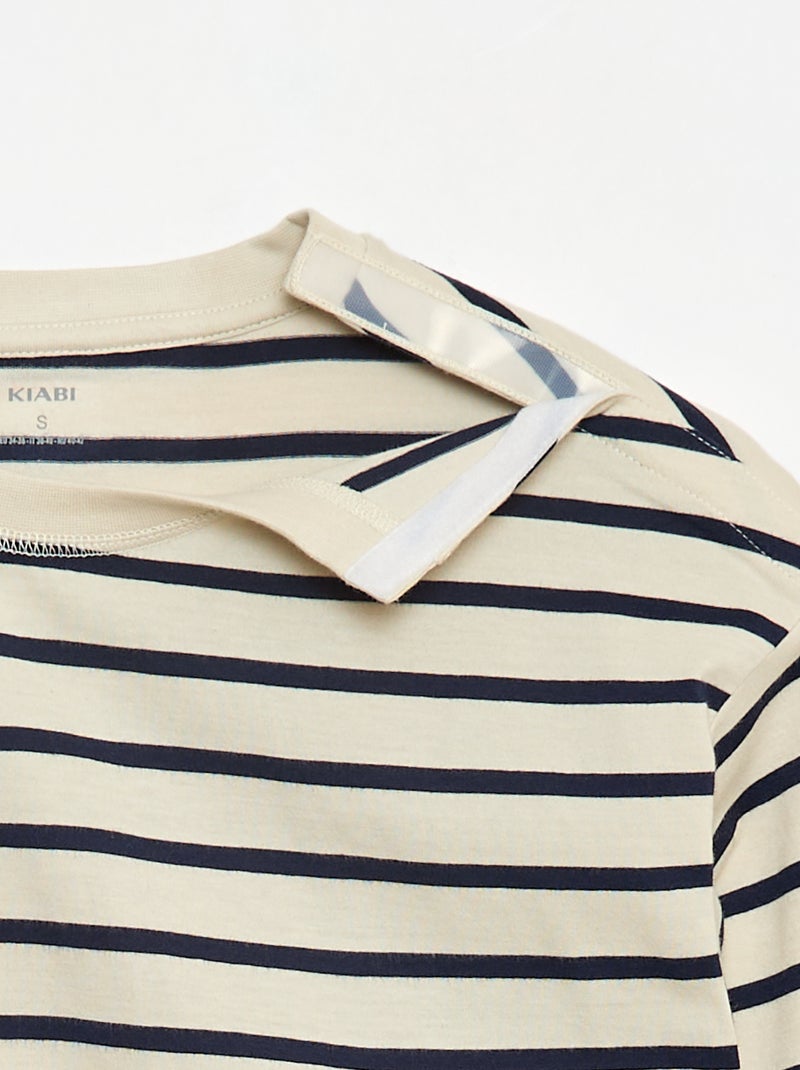 Gestreept T-shirt met klittenbandsluiting op de schouder - makkelijk aan te trekken collectie Wit - Kiabi