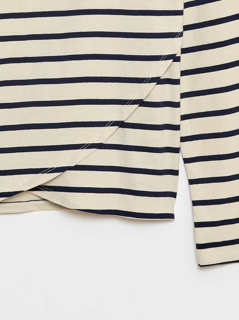 Gestreept T-shirt met klittenbandsluiting op de schouder - makkelijk aan te trekken collectie Wit - Kiabi