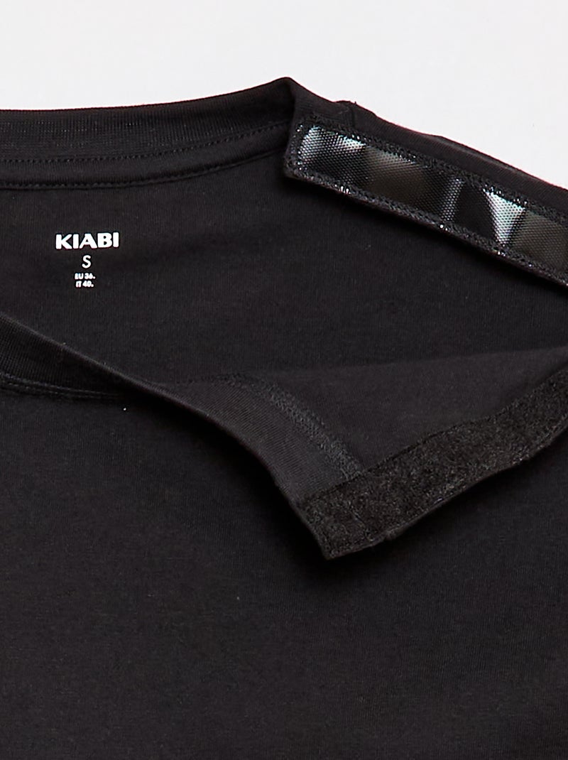 Gestreept T-shirt met klittenbandsluiting op de schouder - makkelijk aan te trekken collectie Zwart - Kiabi