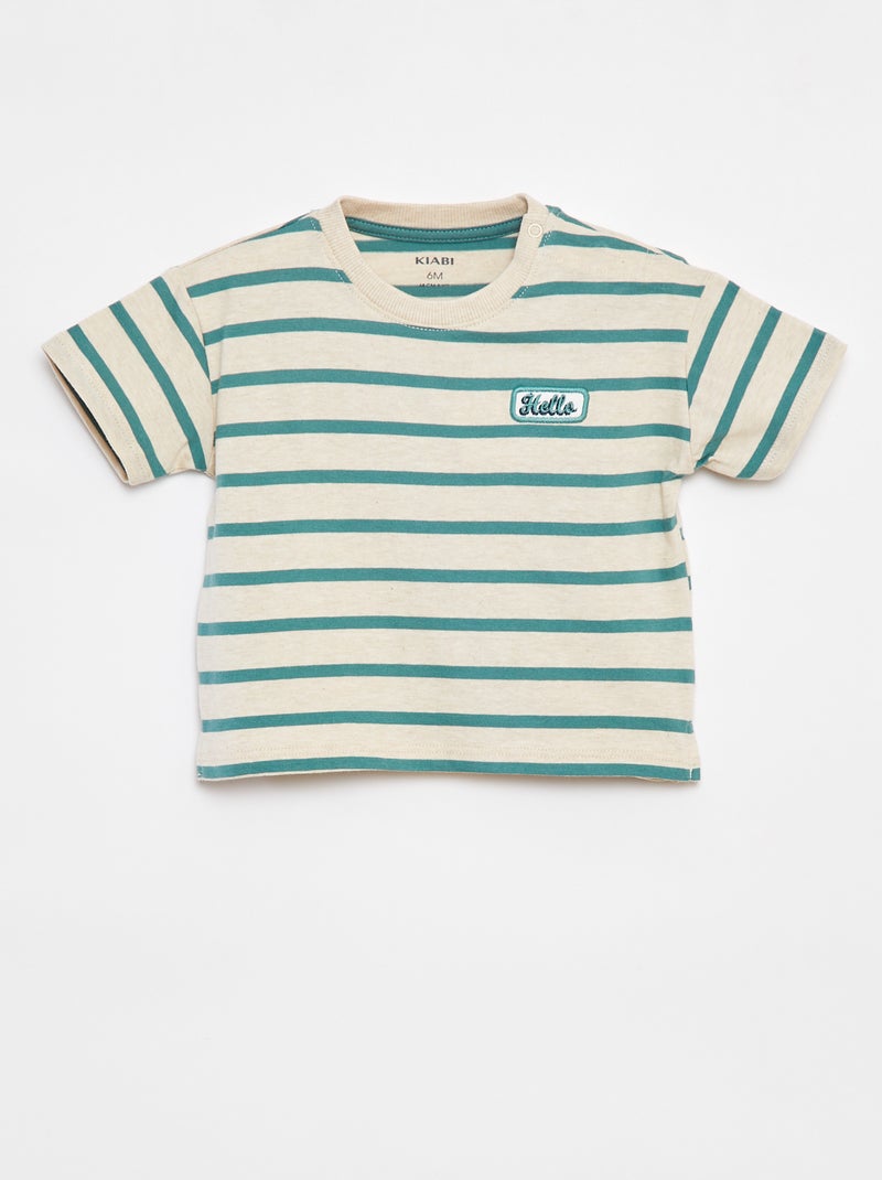 Gestreept T-shirt met korte mouw Biege - Kiabi