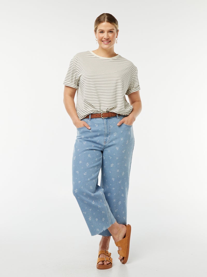 Gestreept T-shirt met korte mouw BIEGE - Kiabi