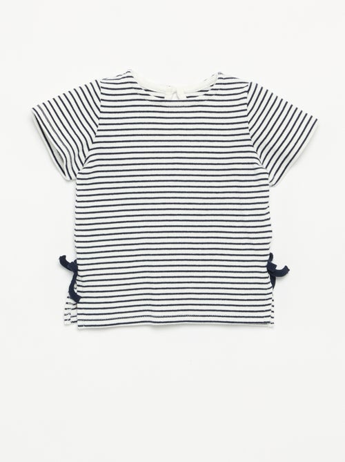 Gestreept T-shirt met korte mouwen en strikjes - Kiabi Gestreept T-shirt met korte mouwen en strikjes - Kiabi
